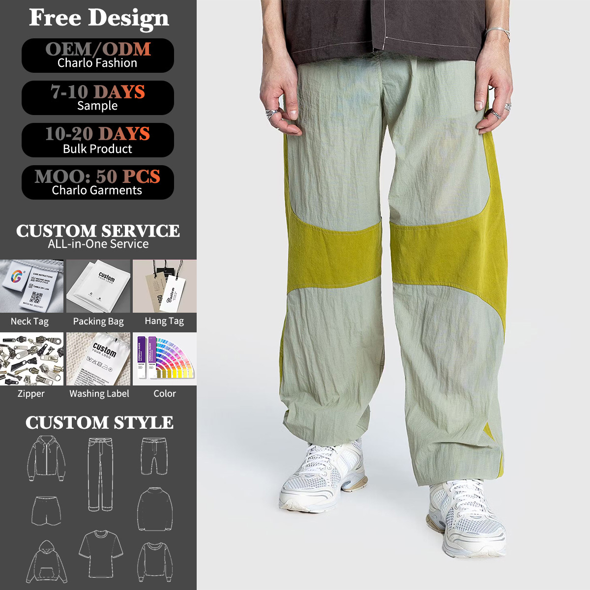 Color Block Loose Fit Pants | Lightweight Streetwear | Customizable