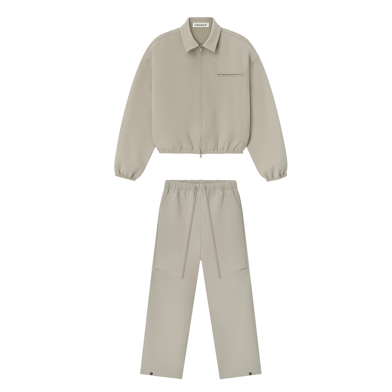 Light Grey Loose Fit Tracksuit | Zip Jacket & Wide-Leg Pants | Customizable