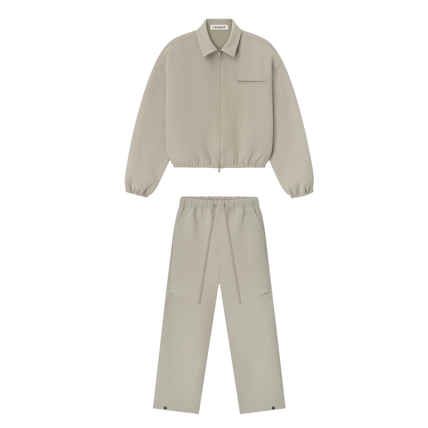 Light Grey Loose Fit Tracksuit | Zip Jacket & Wide-Leg Pants | Customizable