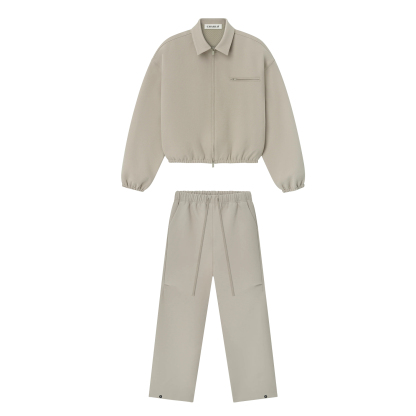 Light Grey Loose Fit Tracksuit | Zip Jacket & Wide-Leg Pants | Customizable