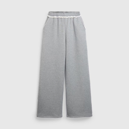 Light Grey Wide-Leg Sweatpants | Frayed Back Pocket | Customizable