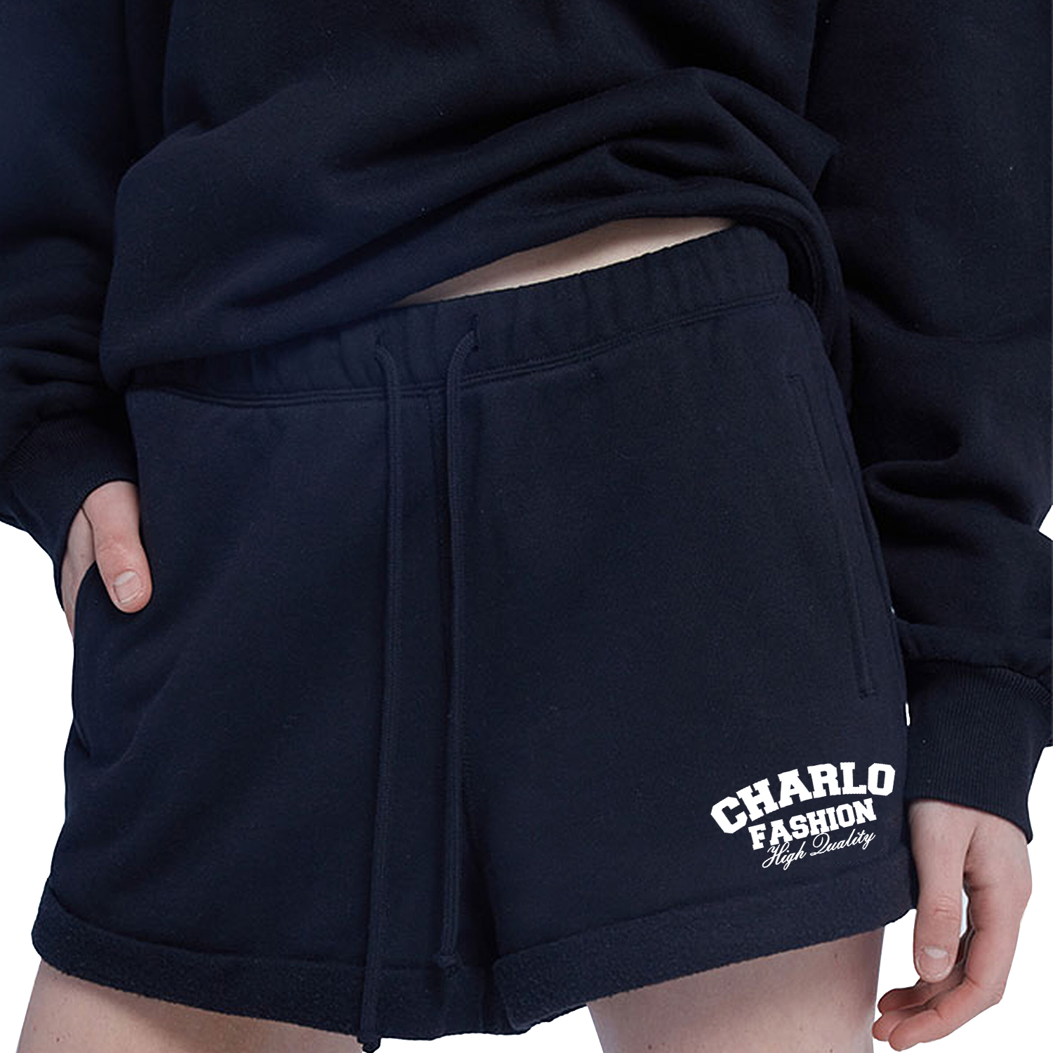 Navy Sweatshirt & Shorts Set | Casual Streetwear | Customizable Logo
