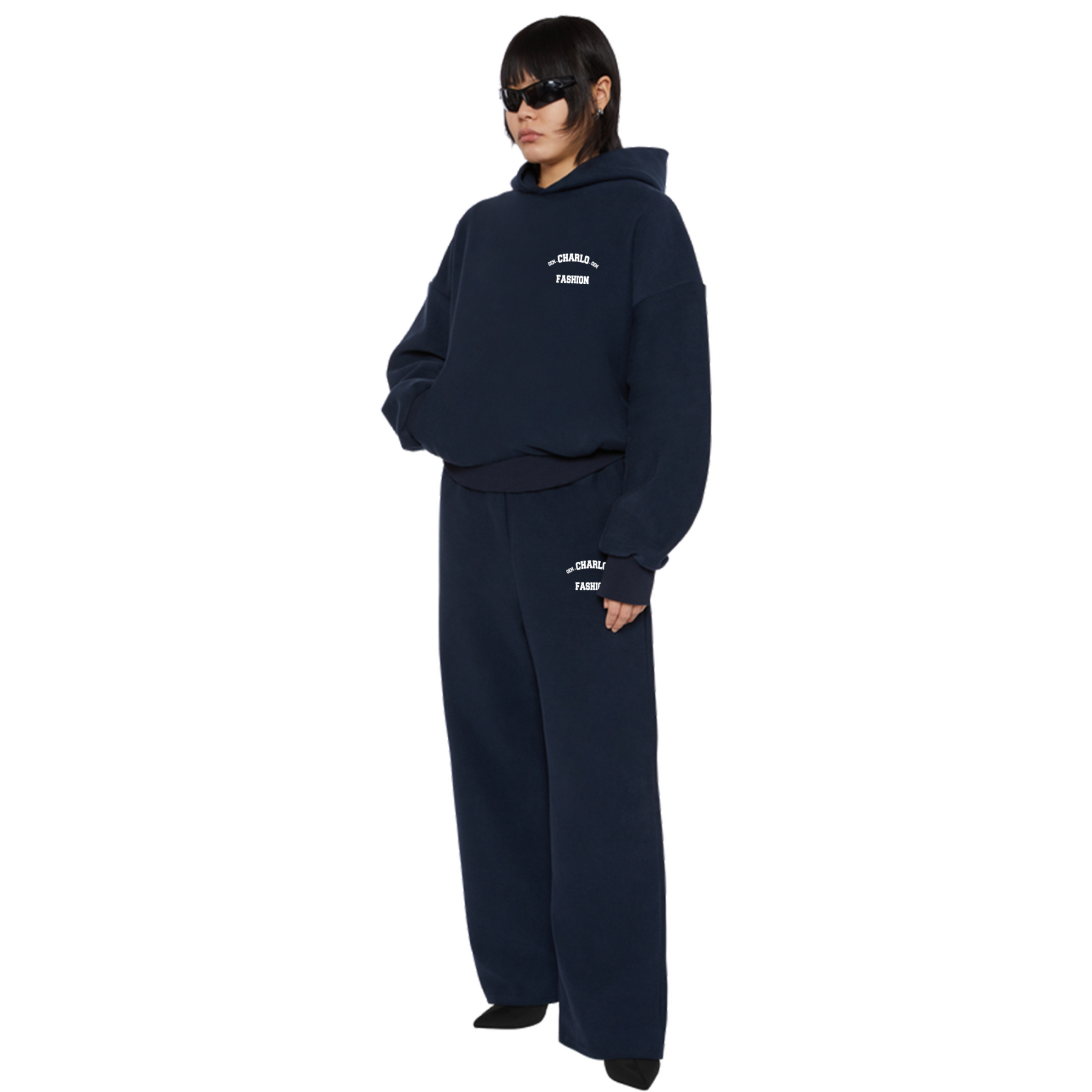 Navy Hoodie & Wide-Leg Pants Set | Streetwear | Customizable Logo