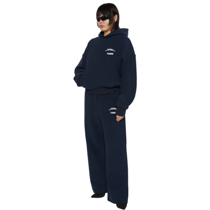Navy Hoodie & Wide-Leg Pants Set | Streetwear | Customizable Logo