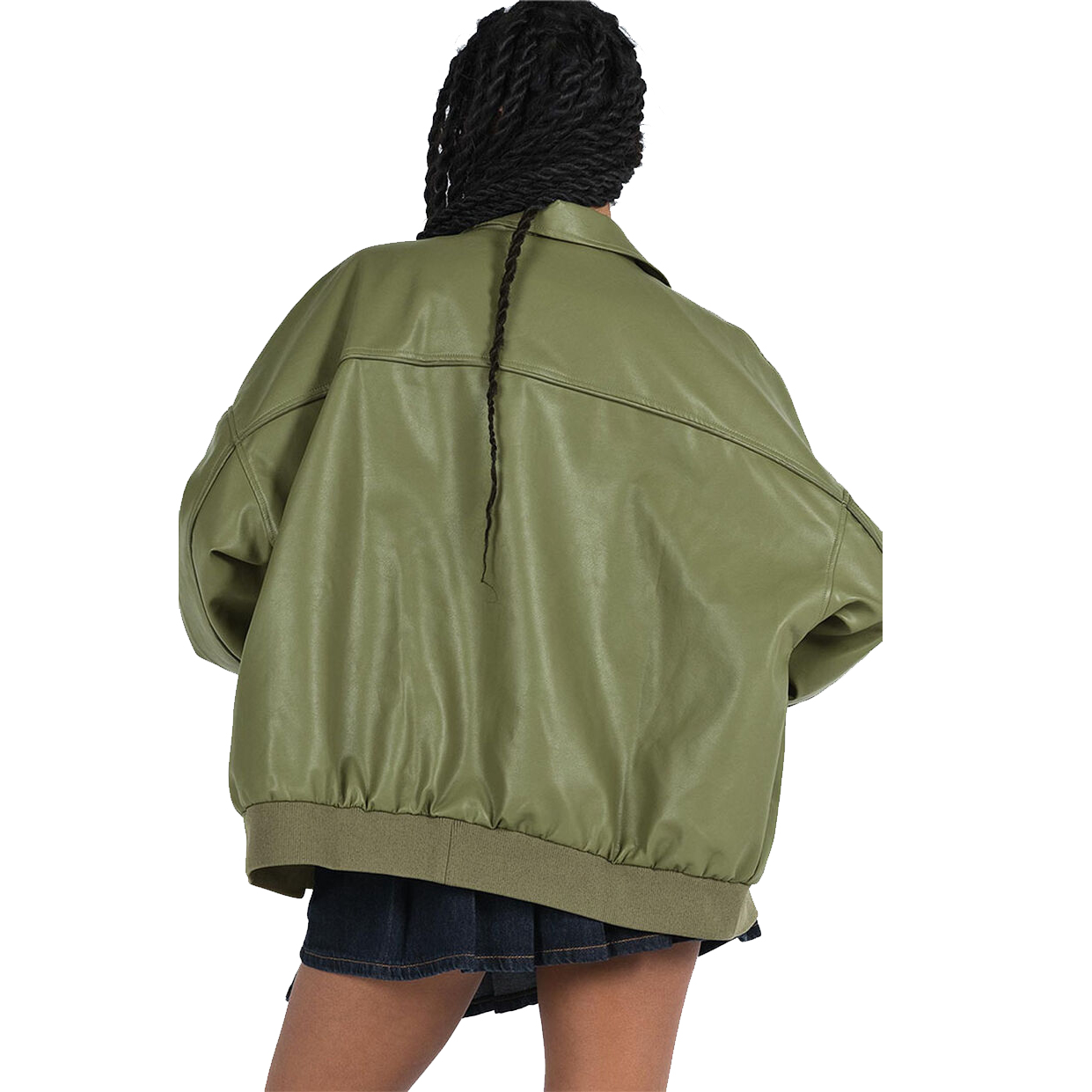 Charlo Fashion Olive Green Oversized Faux Leather Jacket – Trendy Street Style
