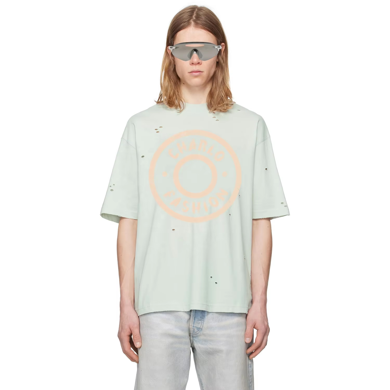 Charlo Distressed Logo Tee – Vintage Streetwear Short Sleeve