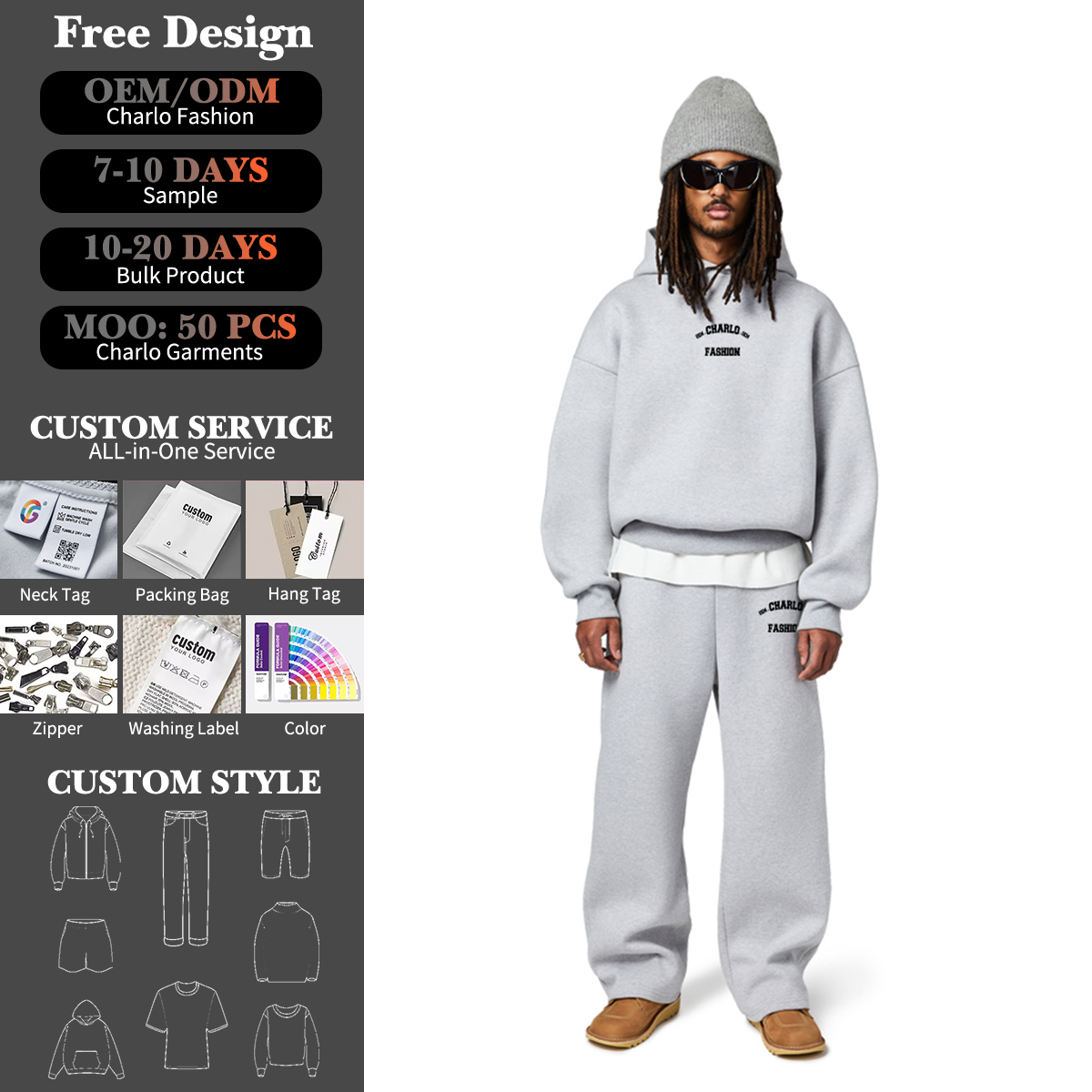 Luxury Oversized Streetwear Tracksuit – Custom Logo Hoodie & Sweatpants Set