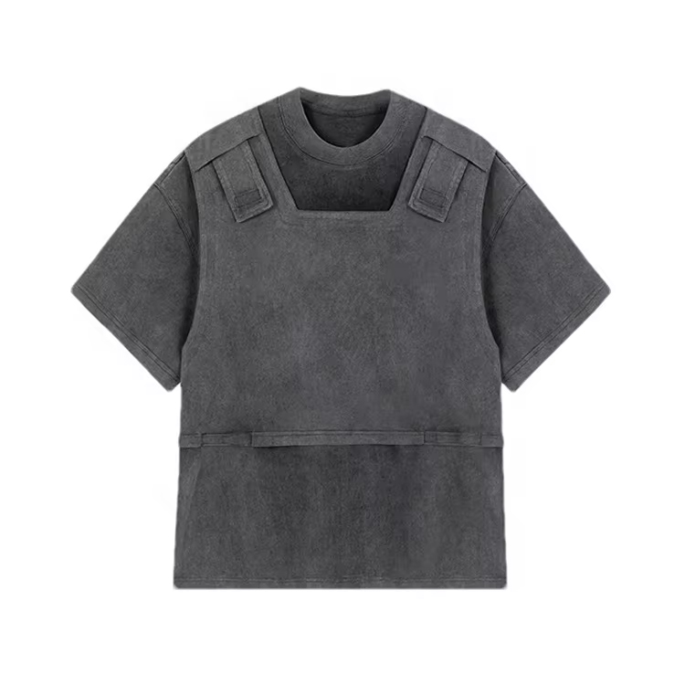 Vintage Washed Layered Streetwear T-Shirt | Custom Fashion Tee | OEM/ODM Garment Manufacturer