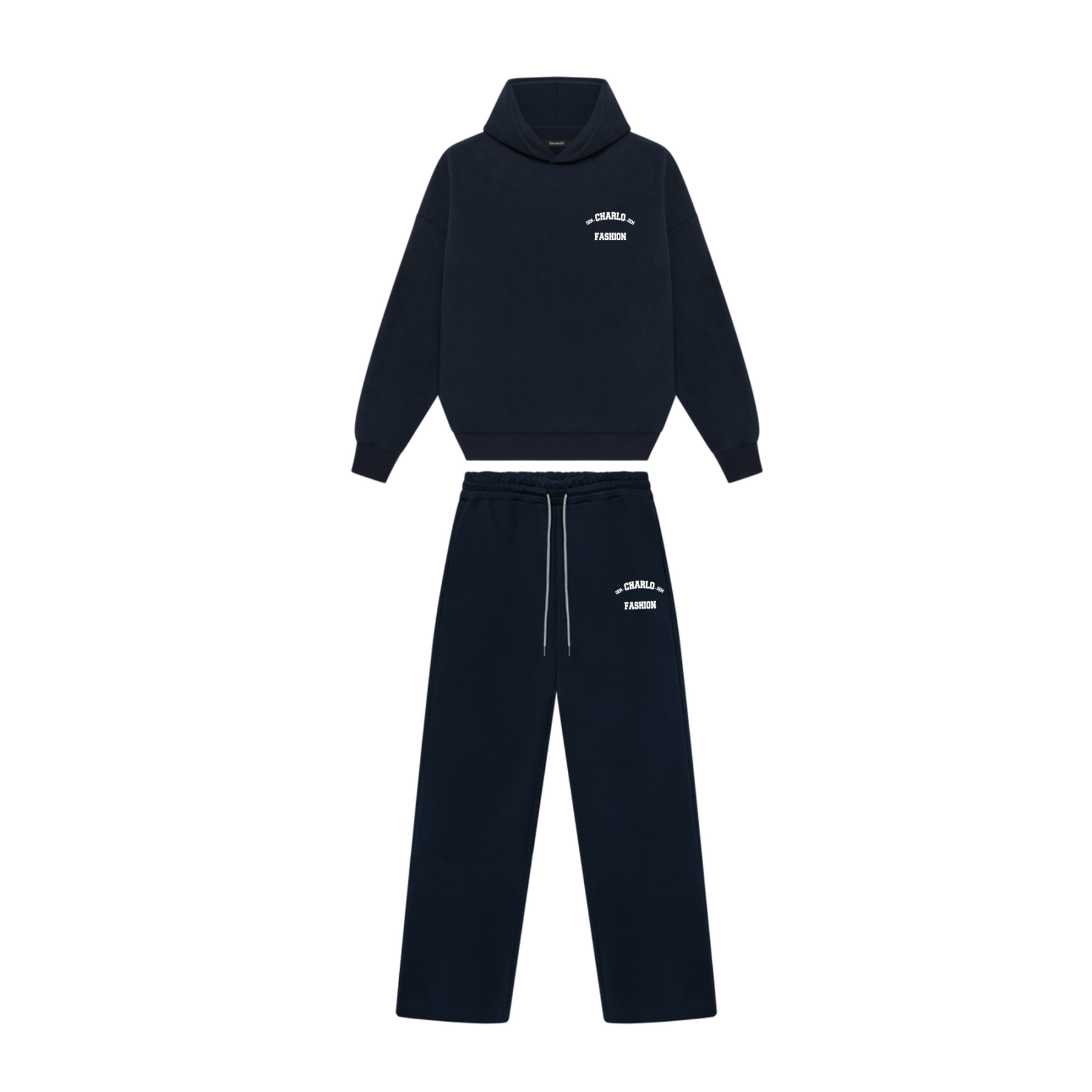 Navy Hoodie & Wide-Leg Pants Set | Streetwear | Customizable Logo