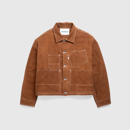 Charlo Fashion Suede Patchwork Jacket – Contemporary Streetwear with Statement Pockets