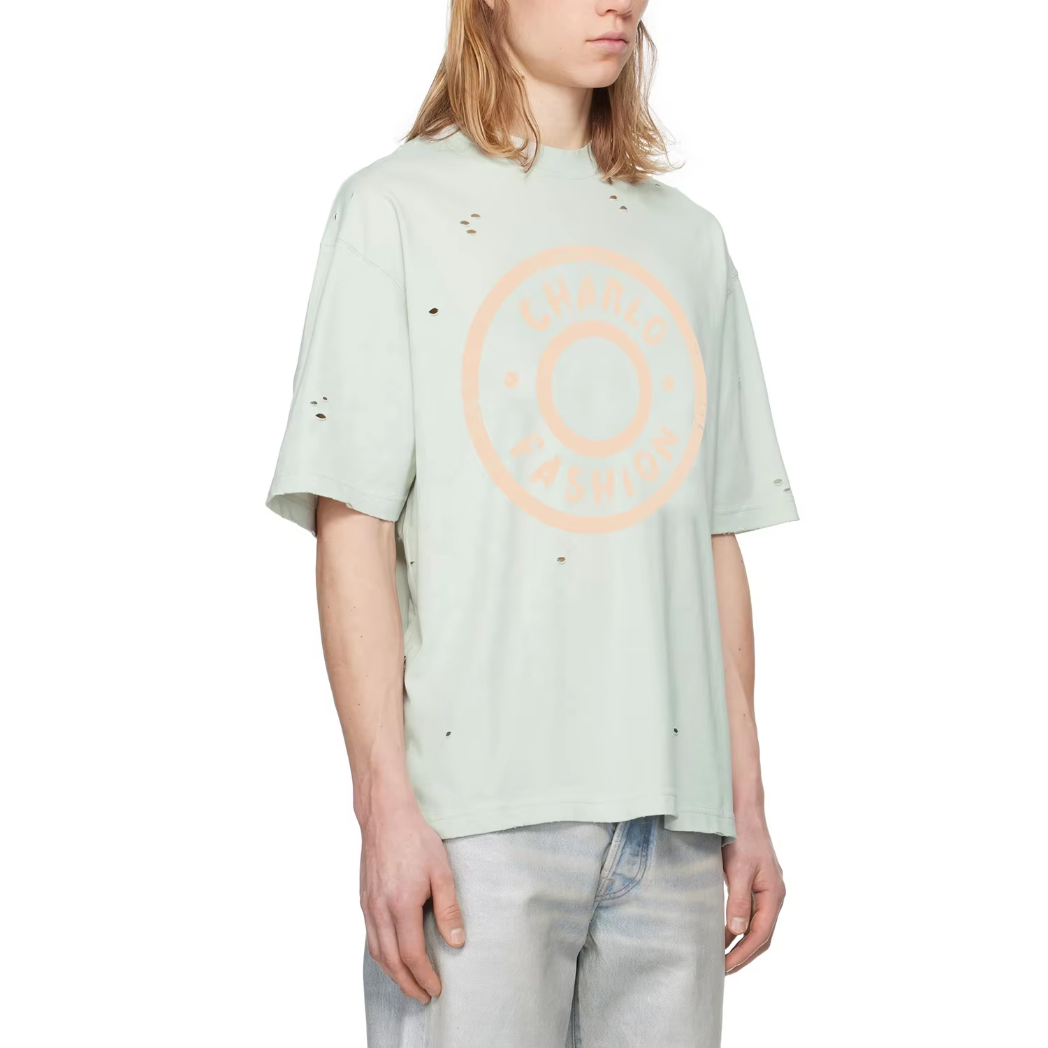 Charlo Distressed Logo Tee – Vintage Streetwear Short Sleeve