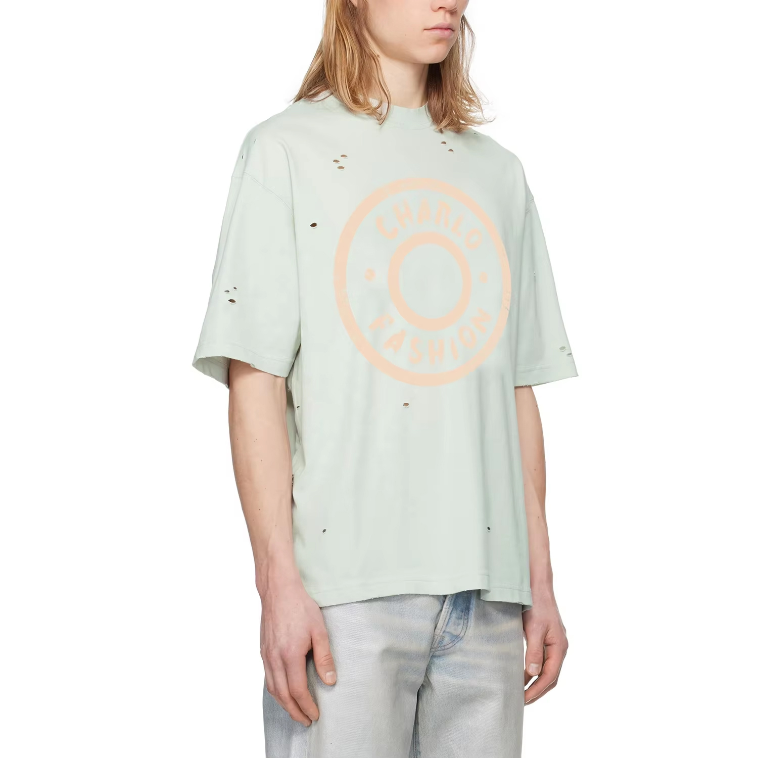 Charlo Distressed Logo Tee – Vintage Streetwear Short Sleeve