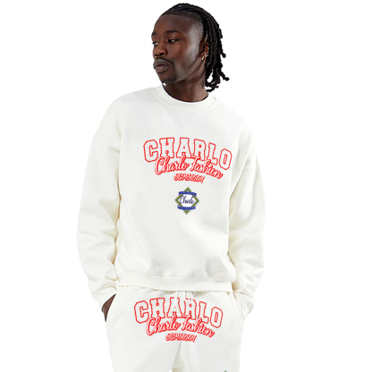 Fashion White Graphic Tracksuit Set | Pullover Sweatshirt & Sweatpants | Streetwear Collection