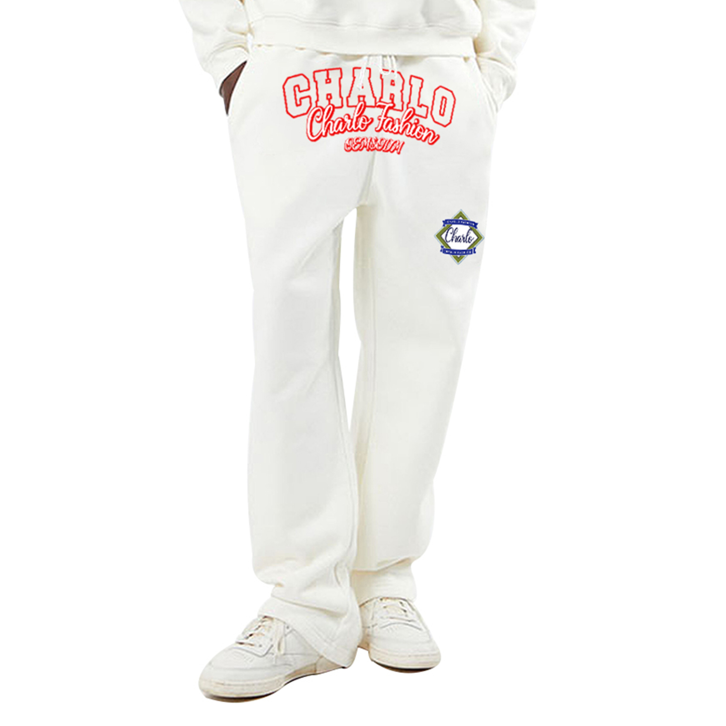 Fashion White Graphic Tracksuit Set | Pullover Sweatshirt & Sweatpants | Streetwear Collection