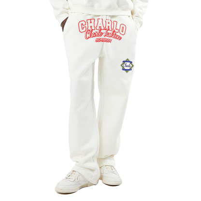 Fashion White Graphic Tracksuit Set | Pullover Sweatshirt & Sweatpants | Streetwear Collection