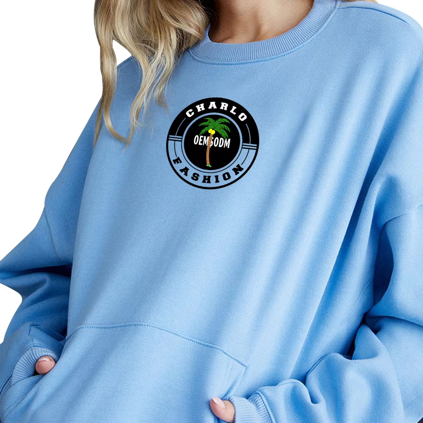 Relaxed Blue Streetwear Tracksuit – Oversized Hoodie & Wide-Leg Sweatpants, Fully Customizable