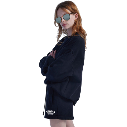 Navy Sweatshirt & Shorts Set | Casual Streetwear | Customizable Logo