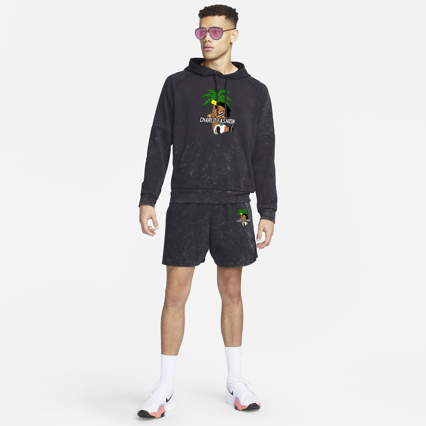 Black Washed Hoodie & Shorts Set | Customizable Streetwear