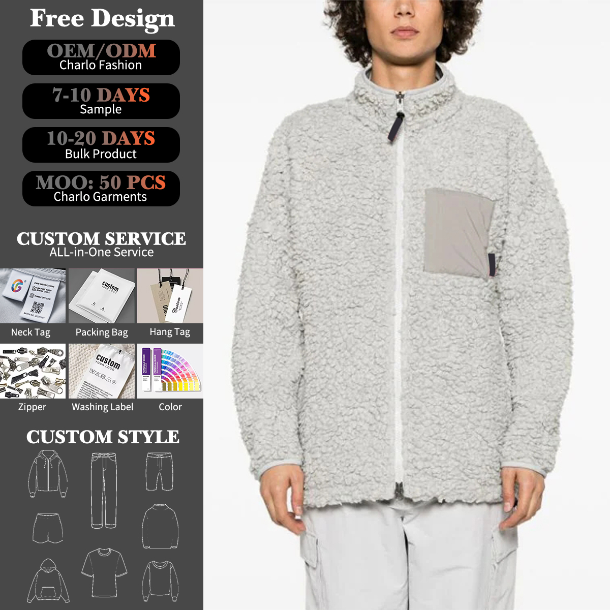 Charlo Fashion Plush Sherpa Jacket – Cozy, Stylish & Fully Customizable