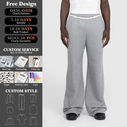 Light Grey Wide-Leg Sweatpants | Frayed Back Pocket | Customizable