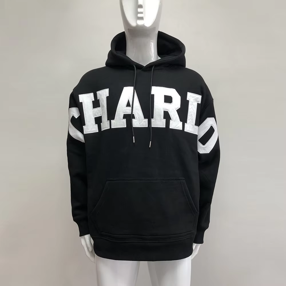 Custom Heavyweight 100% Cotton Black Hoodie – Embroidered Pullover for Men, OEM & ODM Streetwear Manufacturer