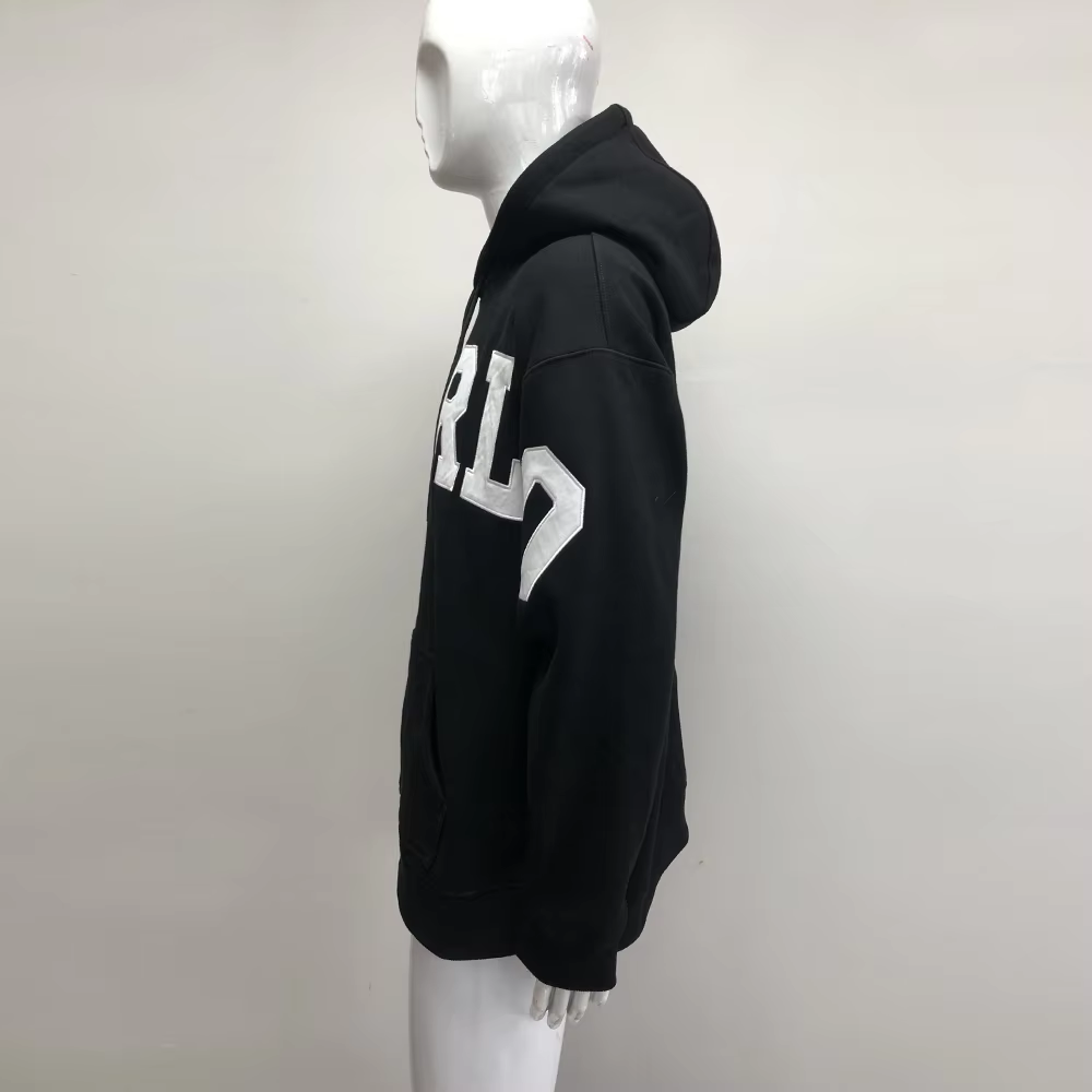 Custom Heavyweight 100% Cotton Black Hoodie – Embroidered Pullover for Men, OEM & ODM Streetwear Manufacturer