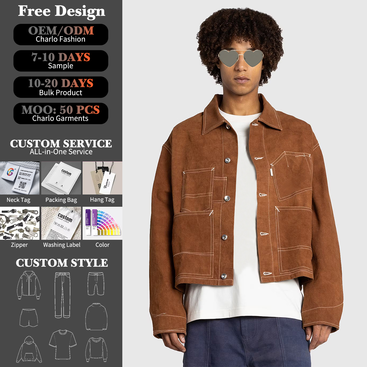 Charlo Fashion Suede Patchwork Jacket – Contemporary Streetwear with Statement Pockets