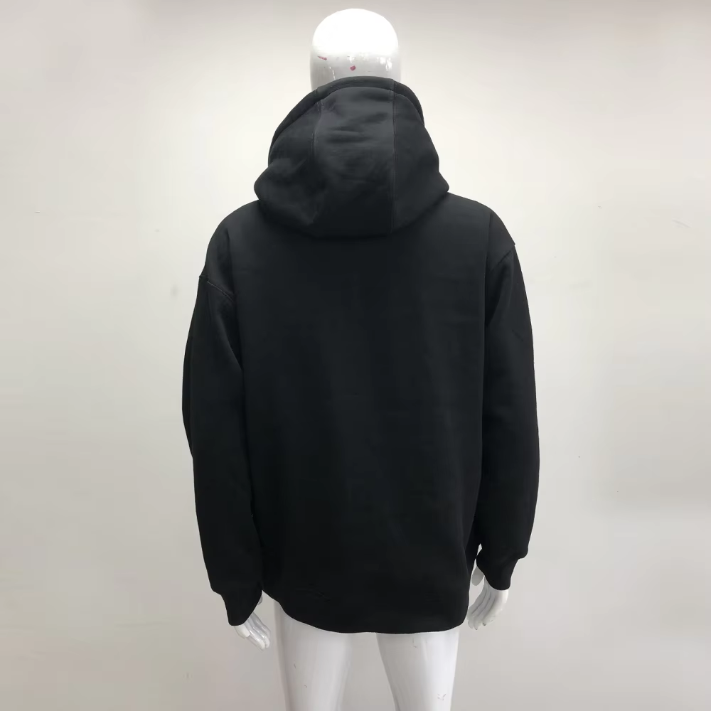 Custom Heavyweight 100% Cotton Black Hoodie – Embroidered Pullover for Men, OEM & ODM Streetwear Manufacturer