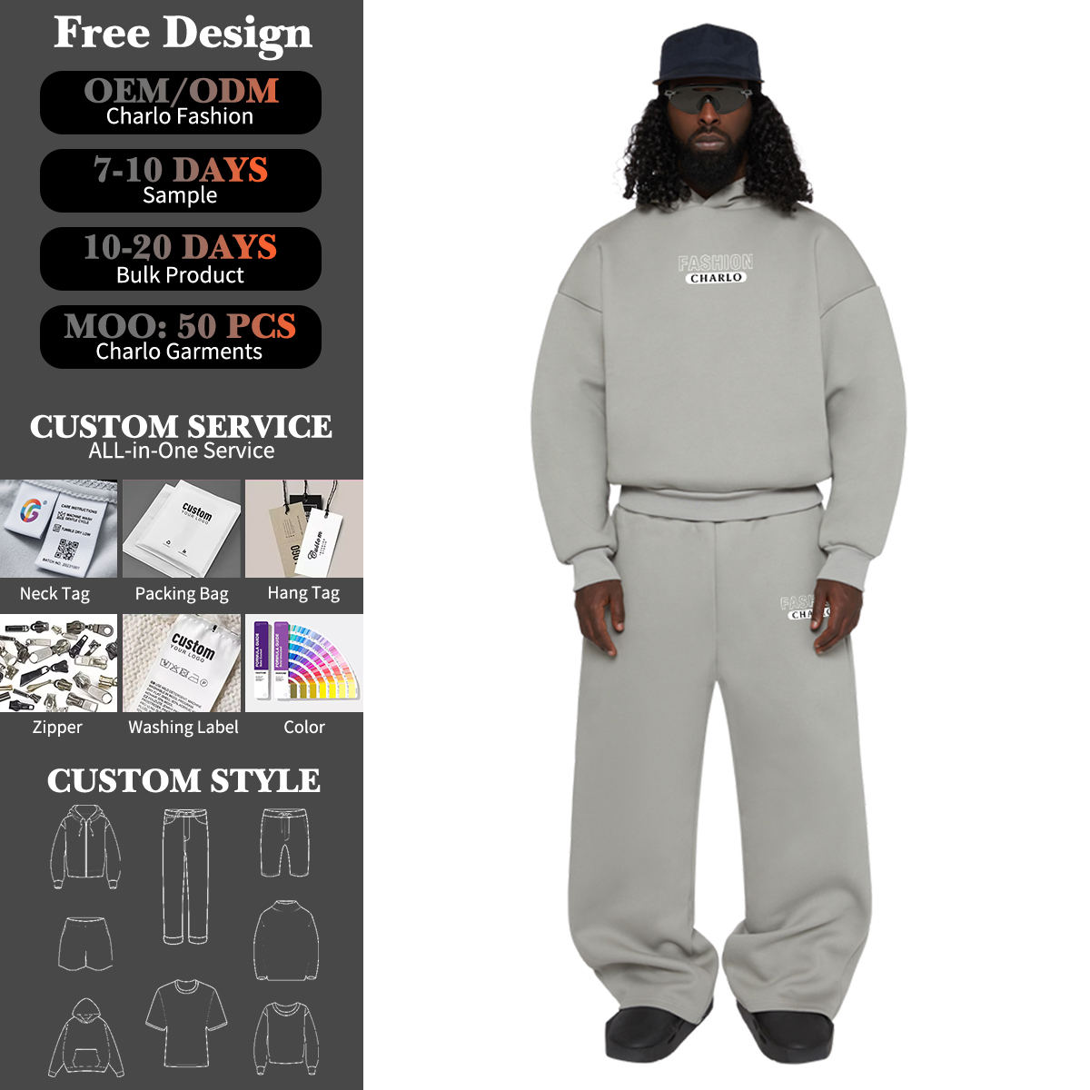Custom Grey Fleece Hoodie & Sweatpants Set – Streetwear Comfort Tracksuit for Men