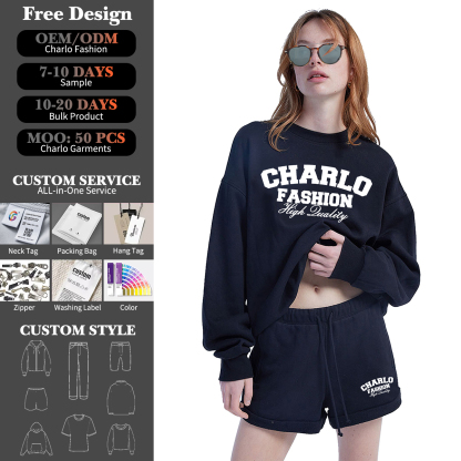 Navy Sweatshirt & Shorts Set | Casual Streetwear | Customizable Logo