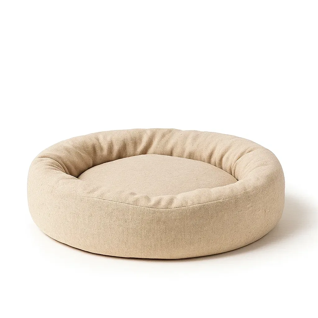 Panier pour chien rond en coton beige