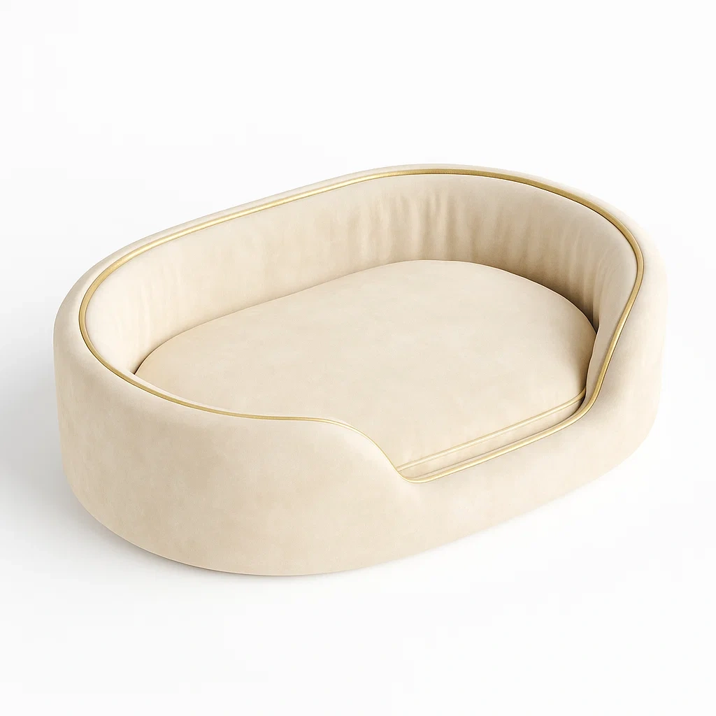 Panier pour chien en similicuir beige 85×70×30 cm