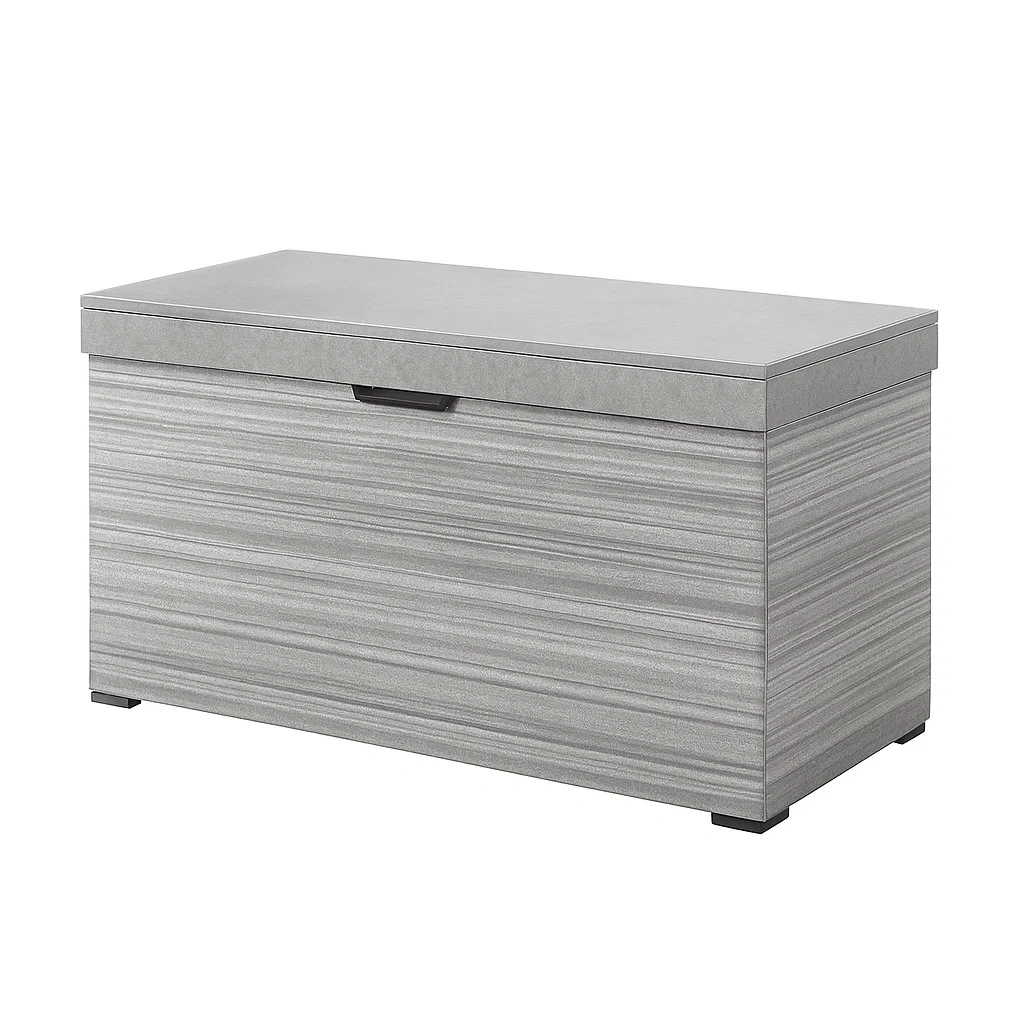 Coffre de rangement rectangulaire en MDF stratifié gris 100×45×50 cm