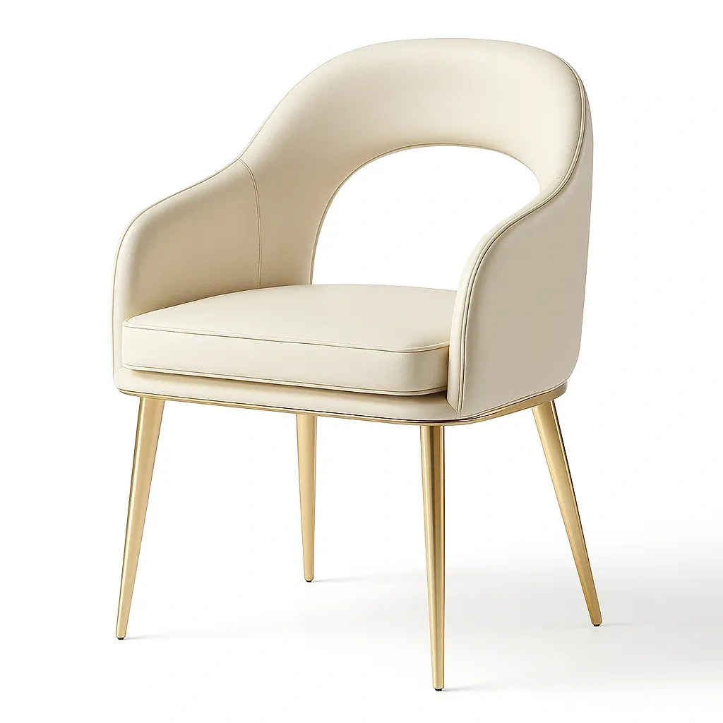 Chaise de salle à manger en cuir PU crème avec pieds en métal doré