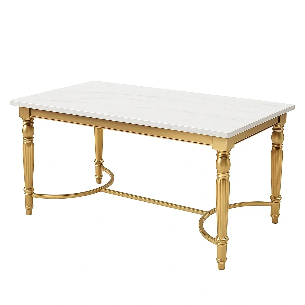 Table de salle à manger rectangulaire en métal et marbre doré/blanc