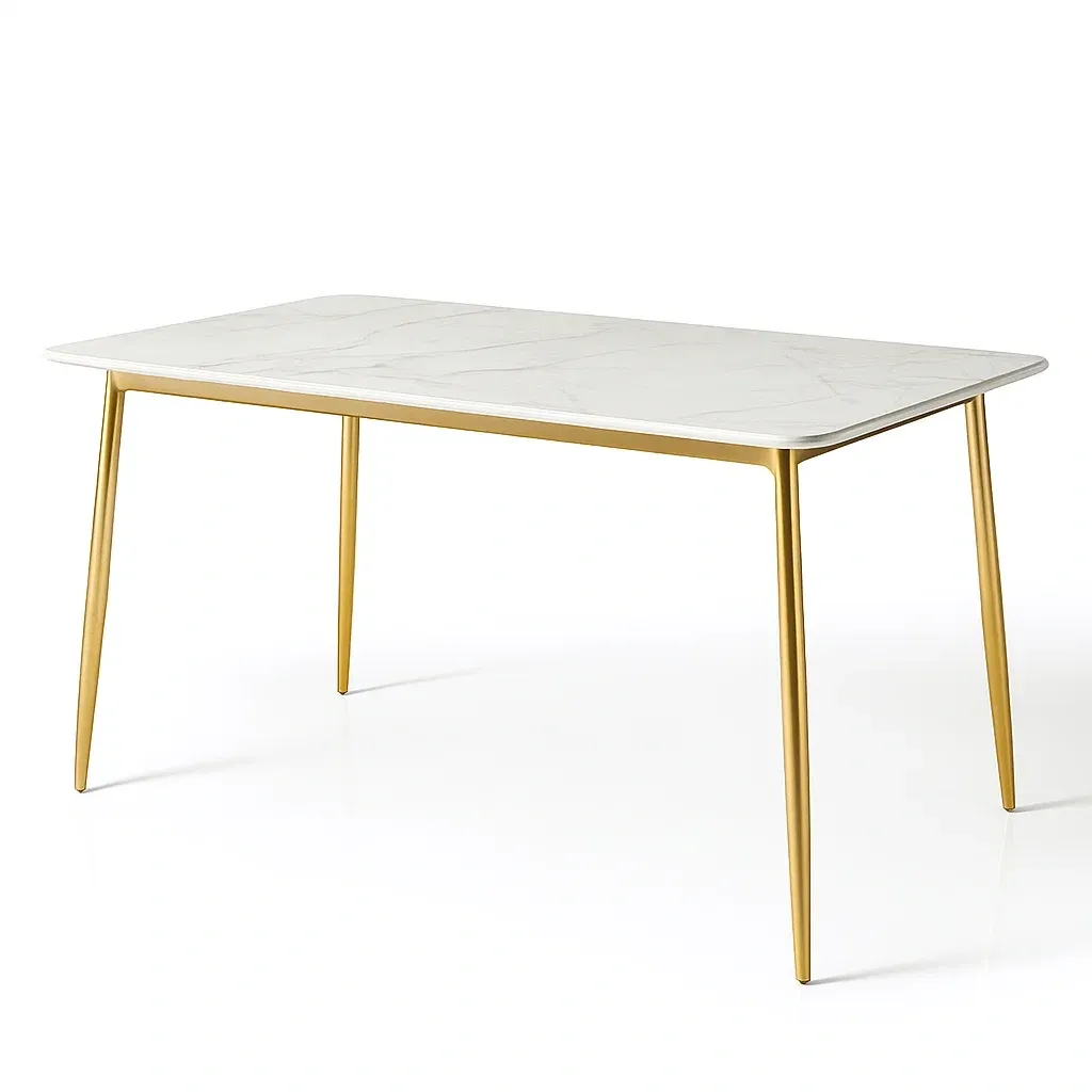 Table de salle à manger rectangulaire en marbre et métal doré