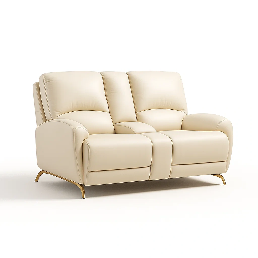 Canapé deux places en cuir synthétique beige avec structure métallique