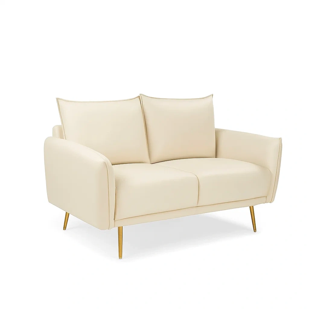 Canapé deux places en simili cuir beige avec pieds métalliques