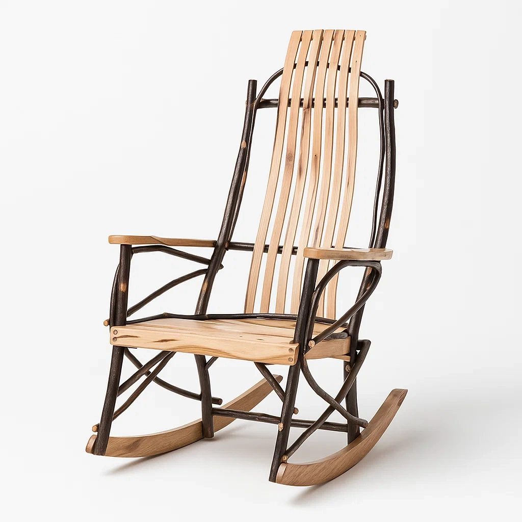 Chaise à bascule en bois massif avec finition naturelle