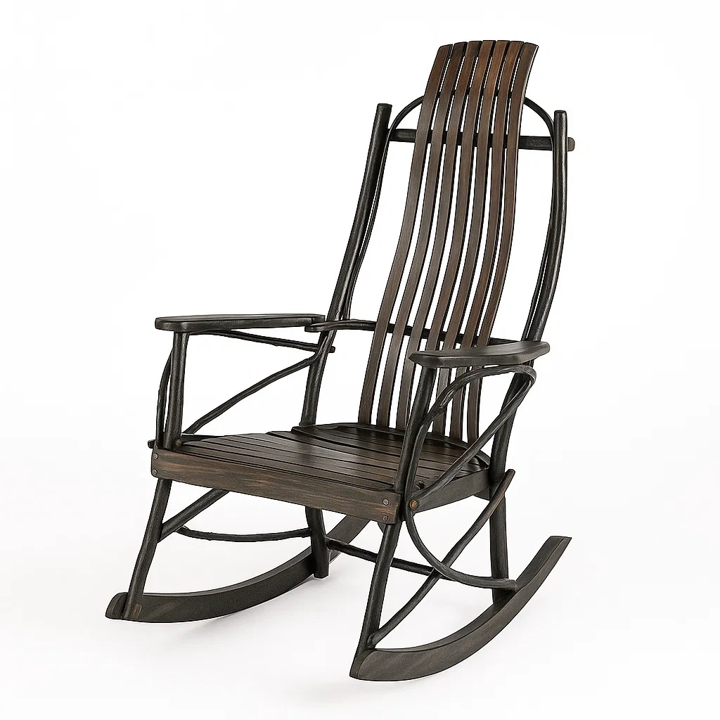 Chaise à bascule en bois et acier brun