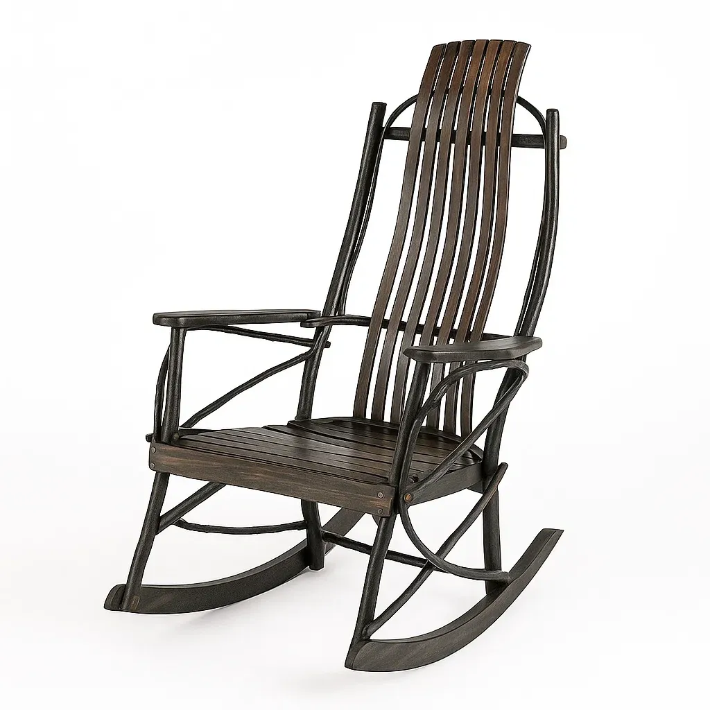 Chaise à bascule en bois et acier brun