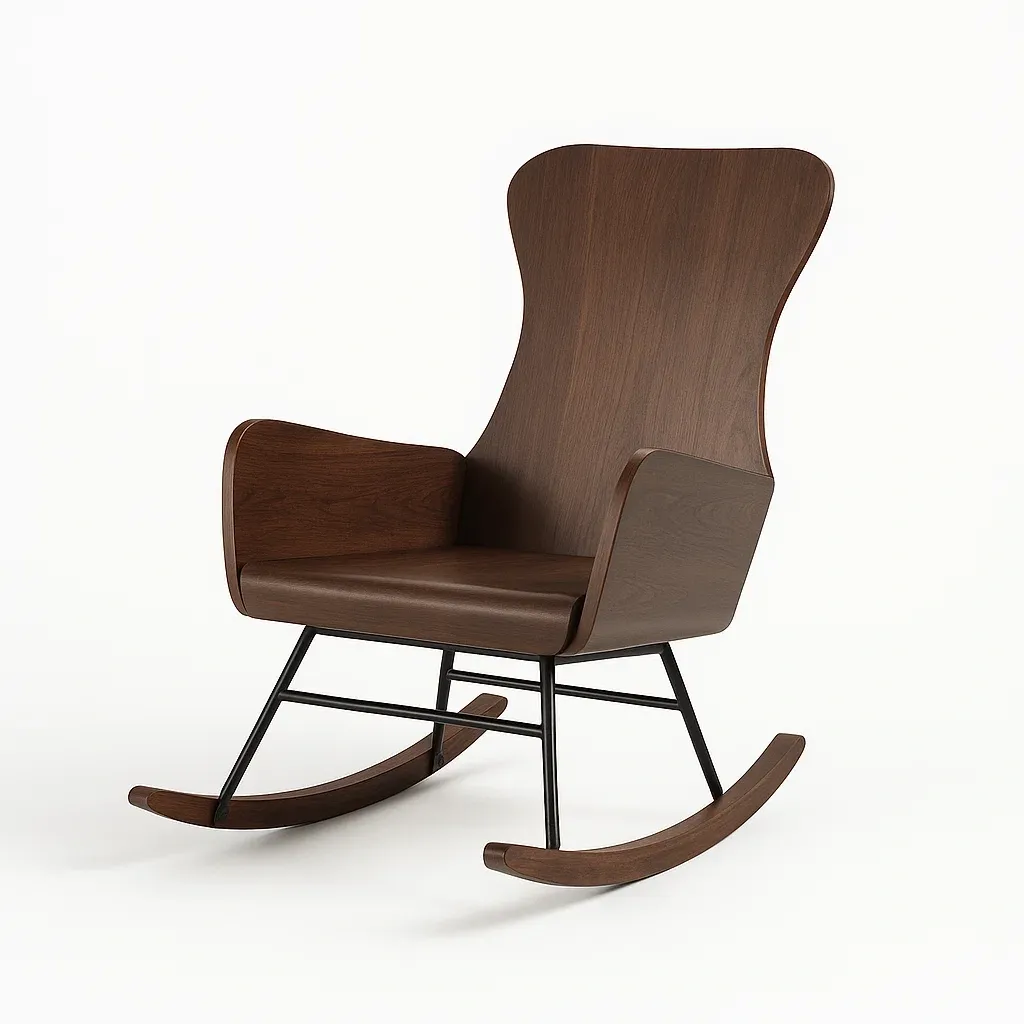 Chaise à bascule en bois et métal marron foncé