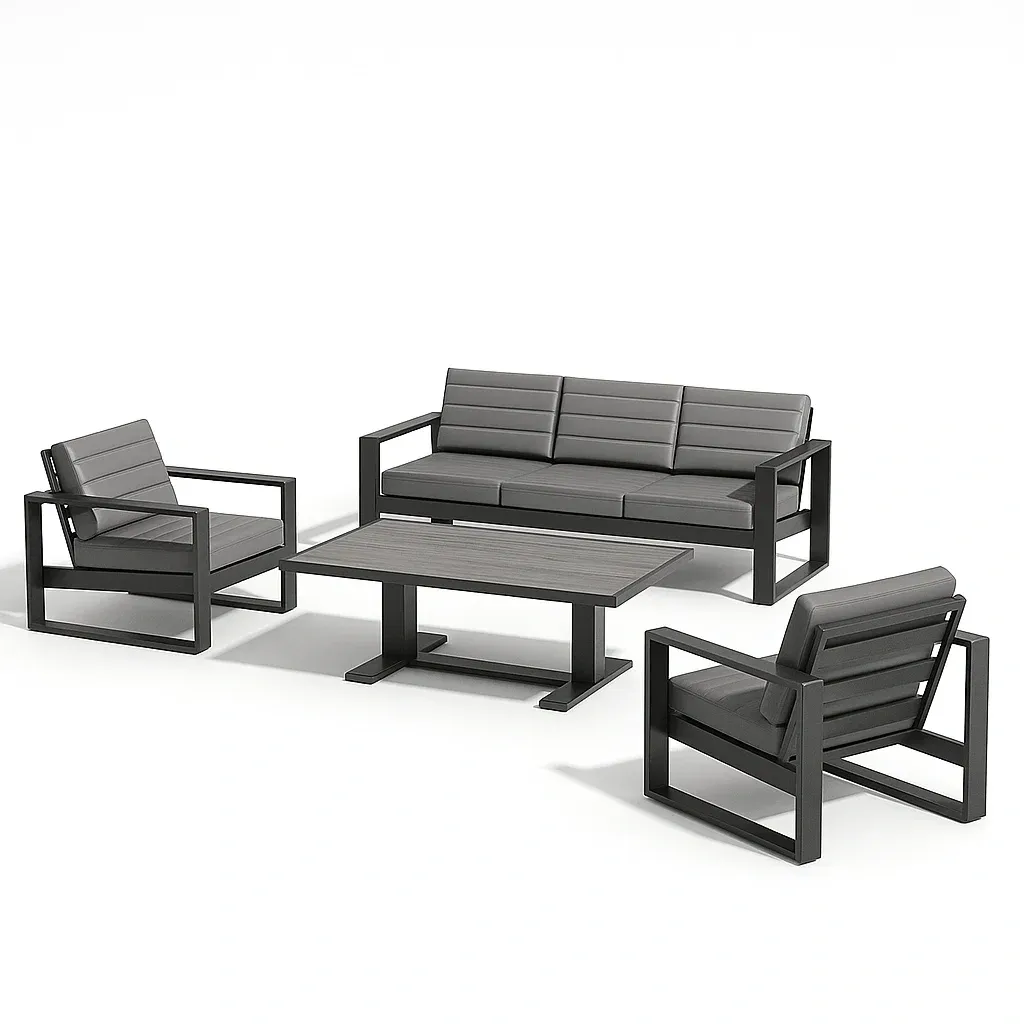 Ensemble de canapé d’extérieur 4 pièces en aluminium et tissu gris