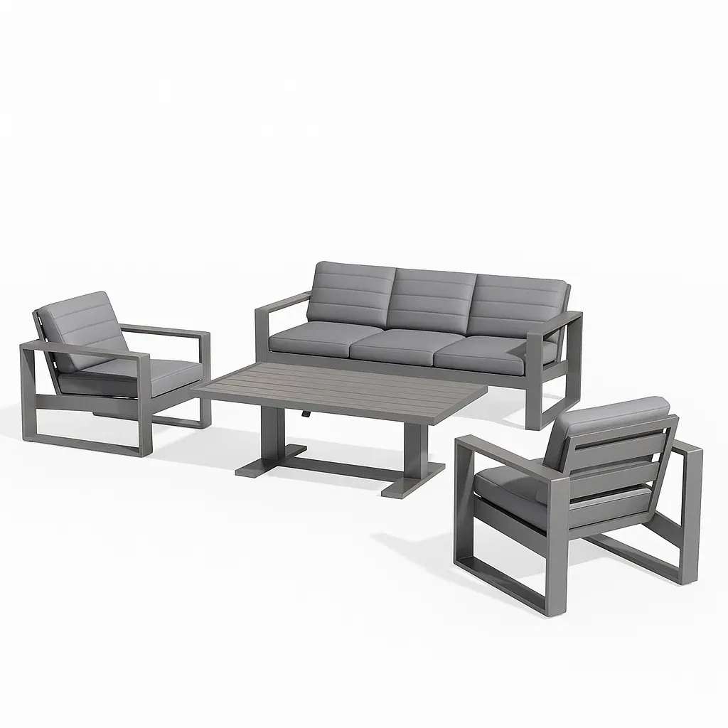 Ensemble de canapé d’extérieur en aluminium avec coussins gris