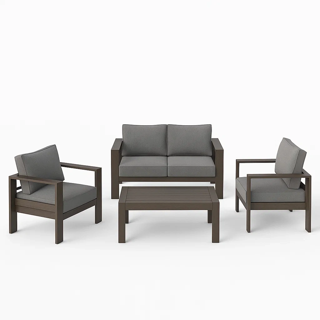 Ensemble de canapé d’extérieur en aluminium avec coussins en polyester gris