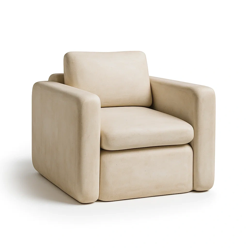 Fauteuil en tissu polyester beige avec coussin rembourré 90×85×80 cm