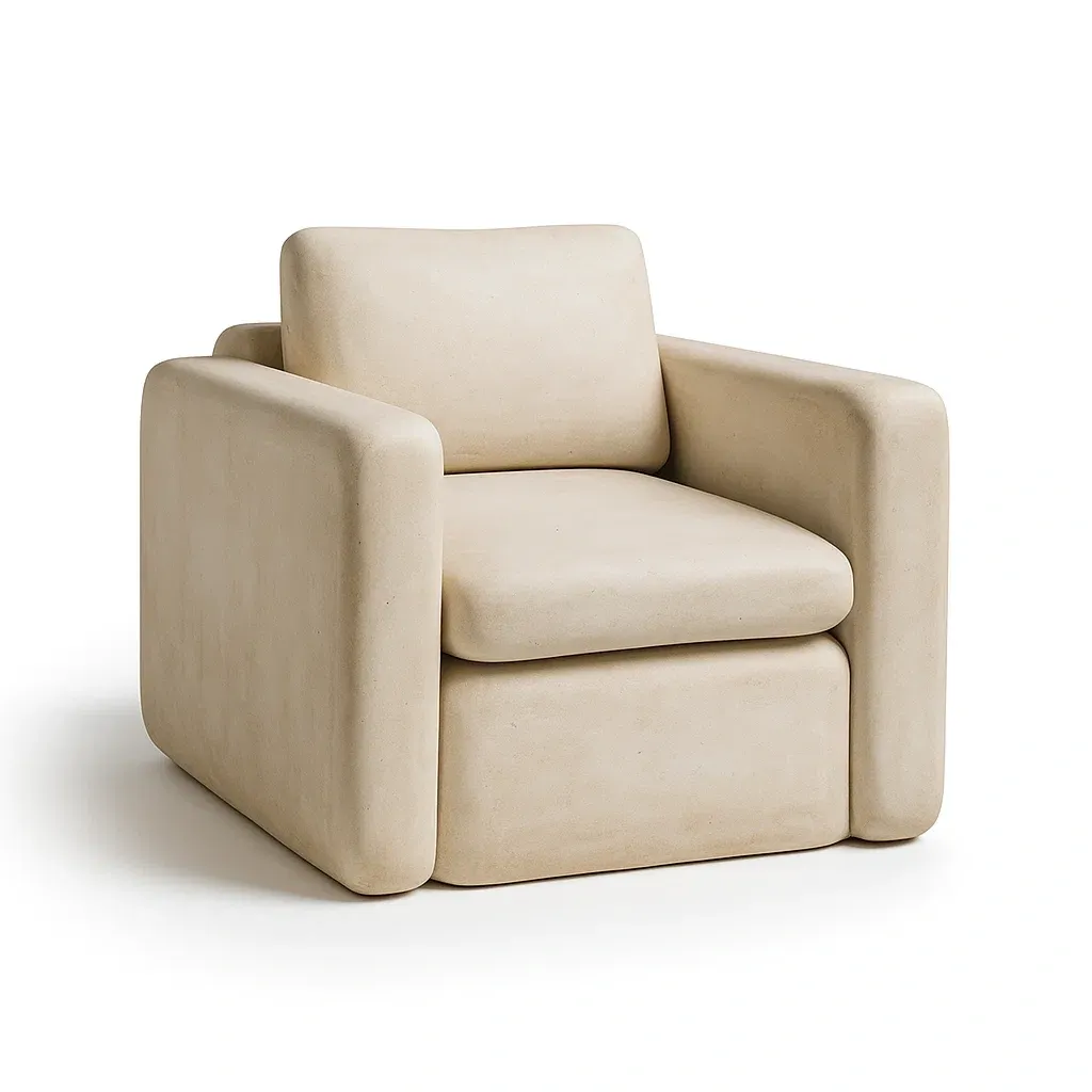 Fauteuil en tissu polyester beige avec coussin rembourré 90×85×80 cm