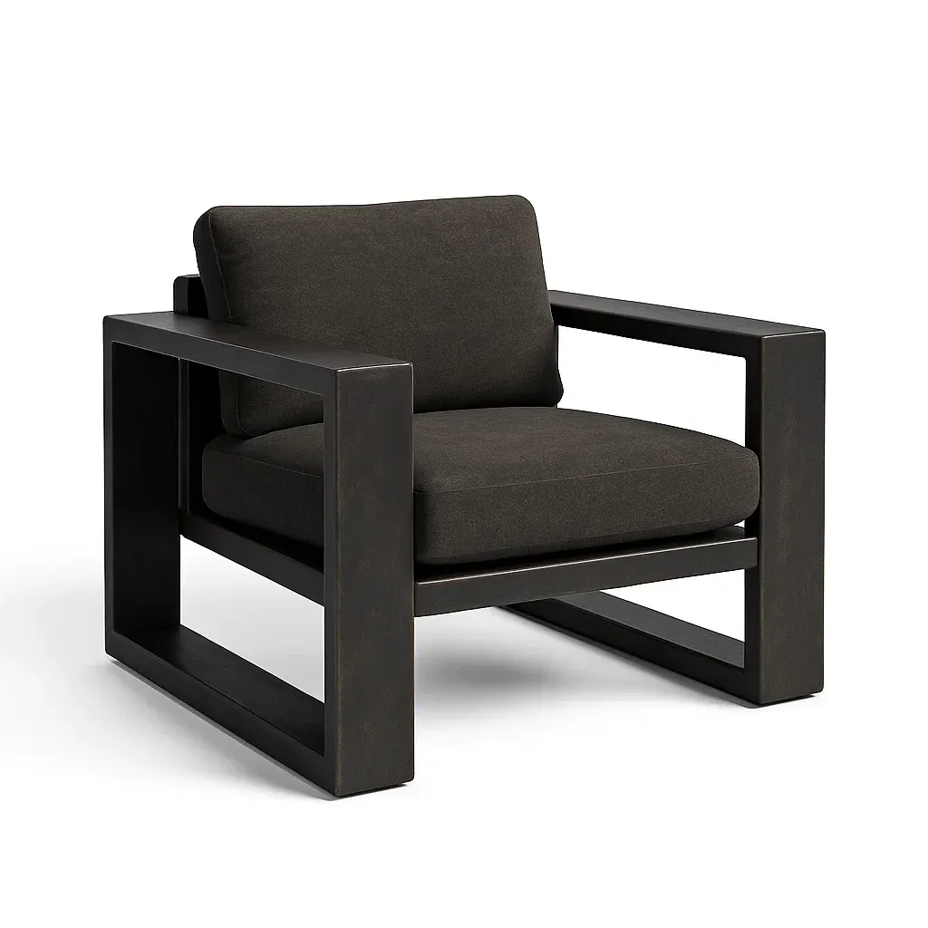 Fauteuil en métal et tissu polyester Brun très foncé 90×75×85 cm