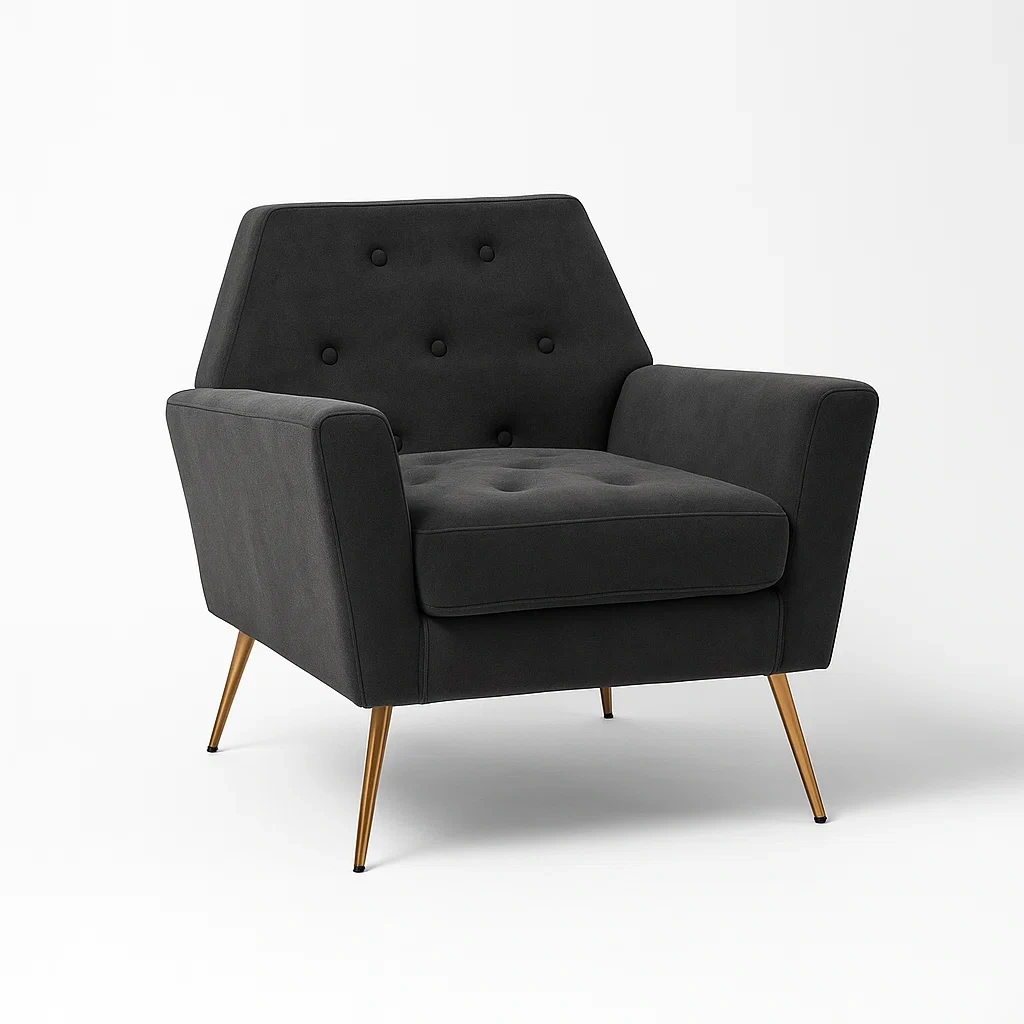 Fauteuil en tissu polyester gris foncé avec pieds en métal