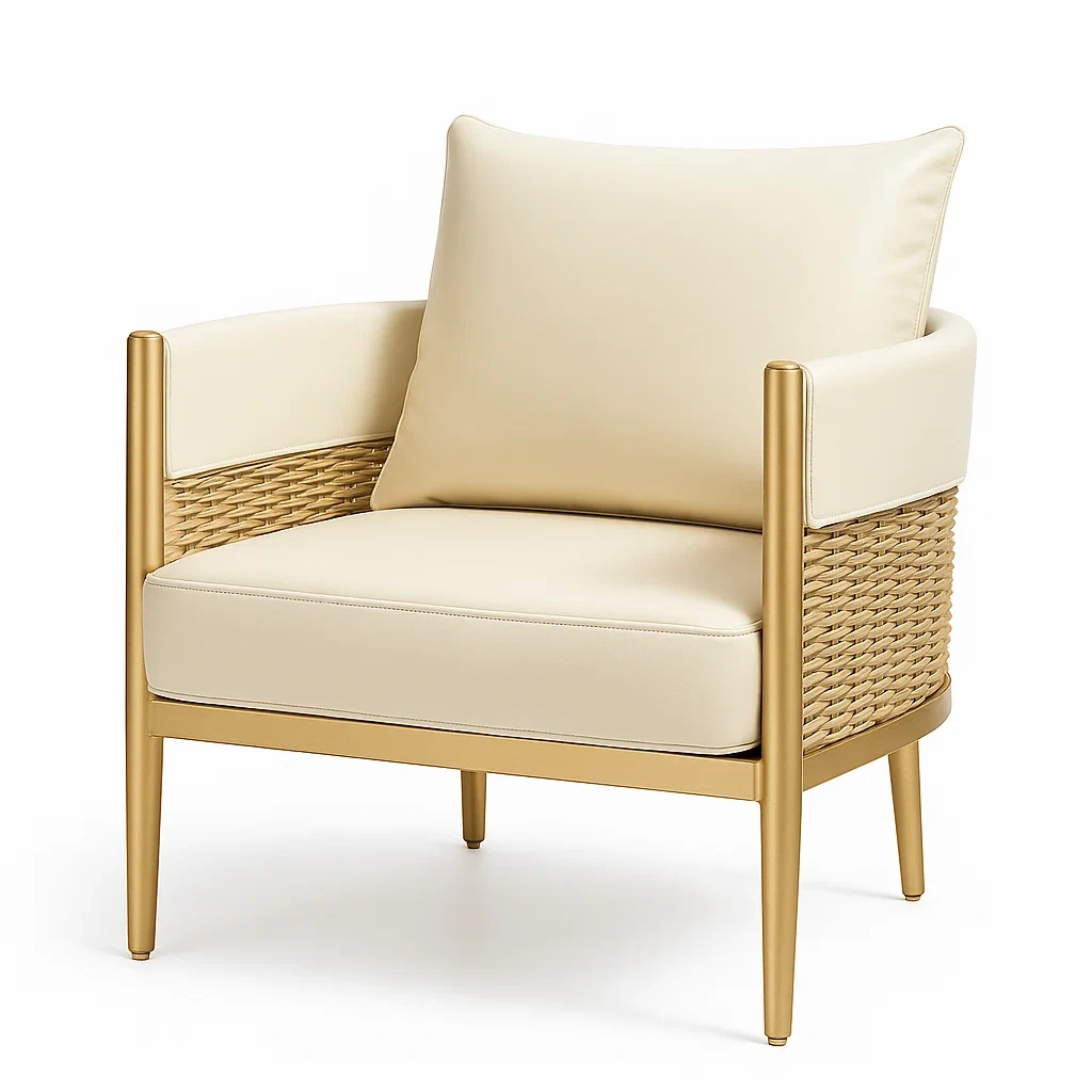 Fauteuil club en métal et simili cuir beige